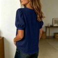 thumbnail image 4 of Womens Linen Cotton Blouses Summer Casual Boho Short Puff Sleeve Button Down Henley Shirts (Navy M), 4 of 4