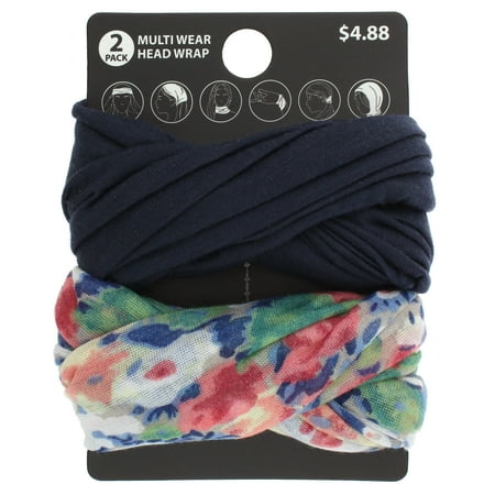2pk Floral/Solid Multiwear Headwrap