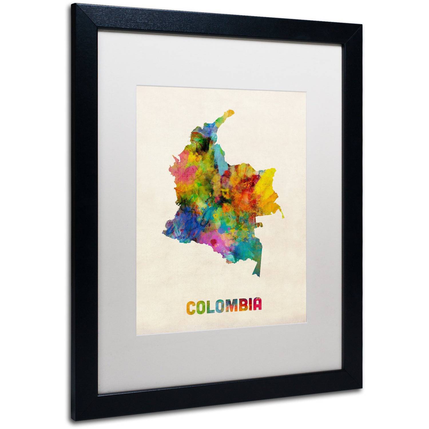 Trademark Fine Art ''Colombia Watercolor Map'' by Michael Tompsett 16" x 20" White Matted Black