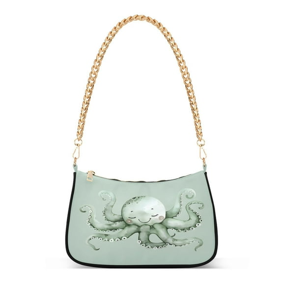 Ryvnso Cute Octopus Womens Chain Shoulder Bag Tote Handbags Clutch Hobo Purse with Zipper for Travel