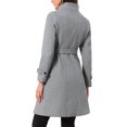 thumbnail image 3 of INSPIRE CHIC Double Breasted Pea Coat for Women Stand Collar Mid Long Trench Outwear Winter Coat with Belt L Grey, 3 of 6