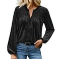 thumbnail image 5 of Womens Velvet Tops Long Sleeve Button Down Shirts Retro Casual Flowy Blouses Fall Elegant Dressy Shirt Holiday Outfits, 5 of 6
