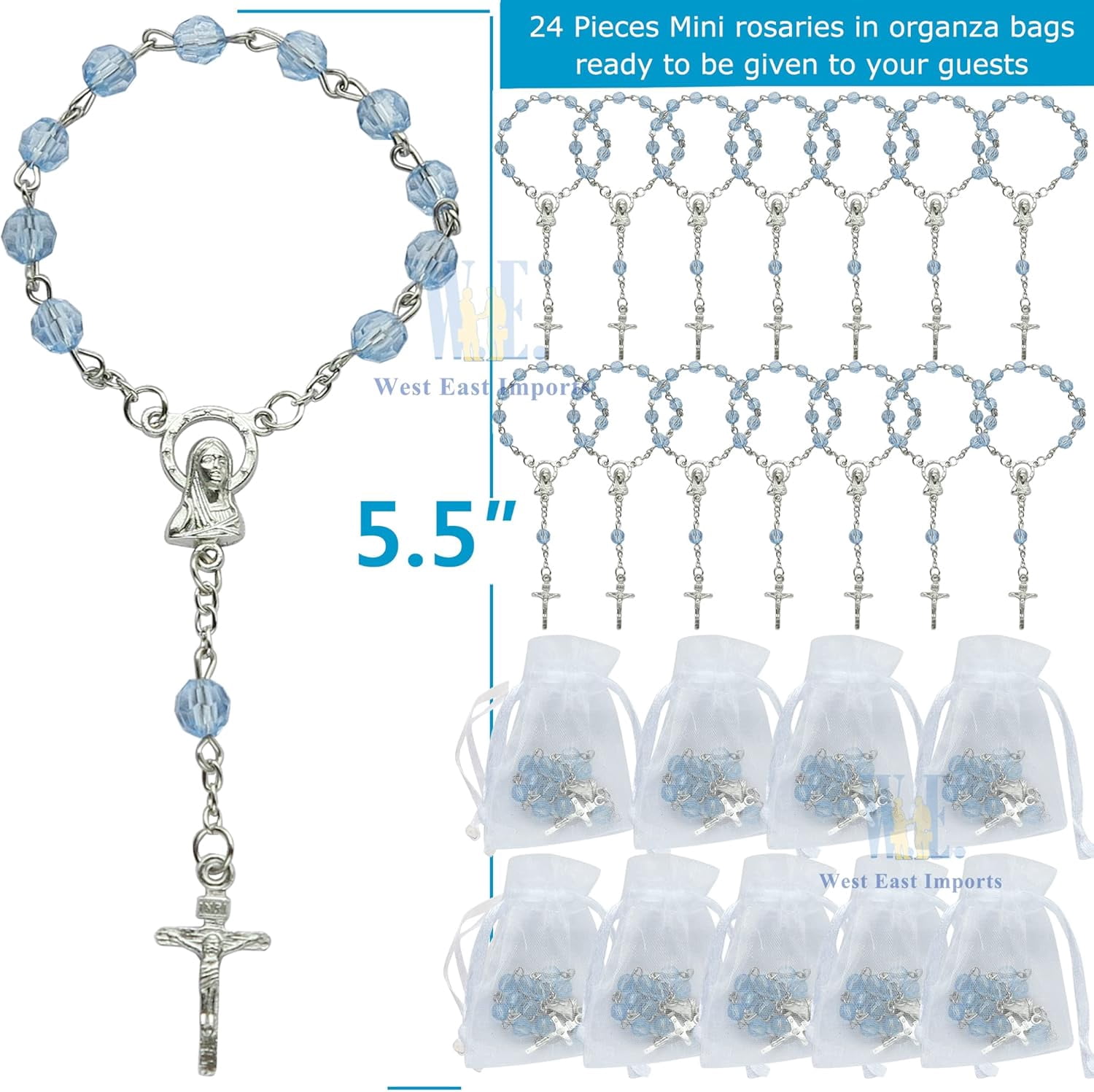 Acrylic Mini Rosary Favor for Boy Blue (24 PCS) - Baptism Communion Recuerditos De Bautismo Christening, Decenarios,