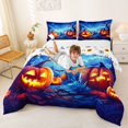 thumbnail image 3 of Homewish Magical Halloween Pumpkin Full Size Comforter Sets,Bat Night Sky Print Bedding Comforter Set,Deep Blue Orange,Halloween Reversible,3 Pieces,1 Comforter and 2 Pillowcases, 3 of 7