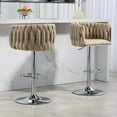 thumbnail image 3 of Set of 2 360° Swivel Bar Stools, Yellow - Adjustable Counter Height with Woven Back & Footrest, Silver Chrome for Kitchen Island, Cafe​, 3 of 9