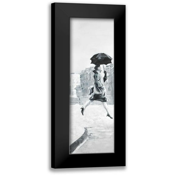 Atelier B Art Studio 7x14 Black Modern Framed Museum Art Print Titled - Woman in the Rain