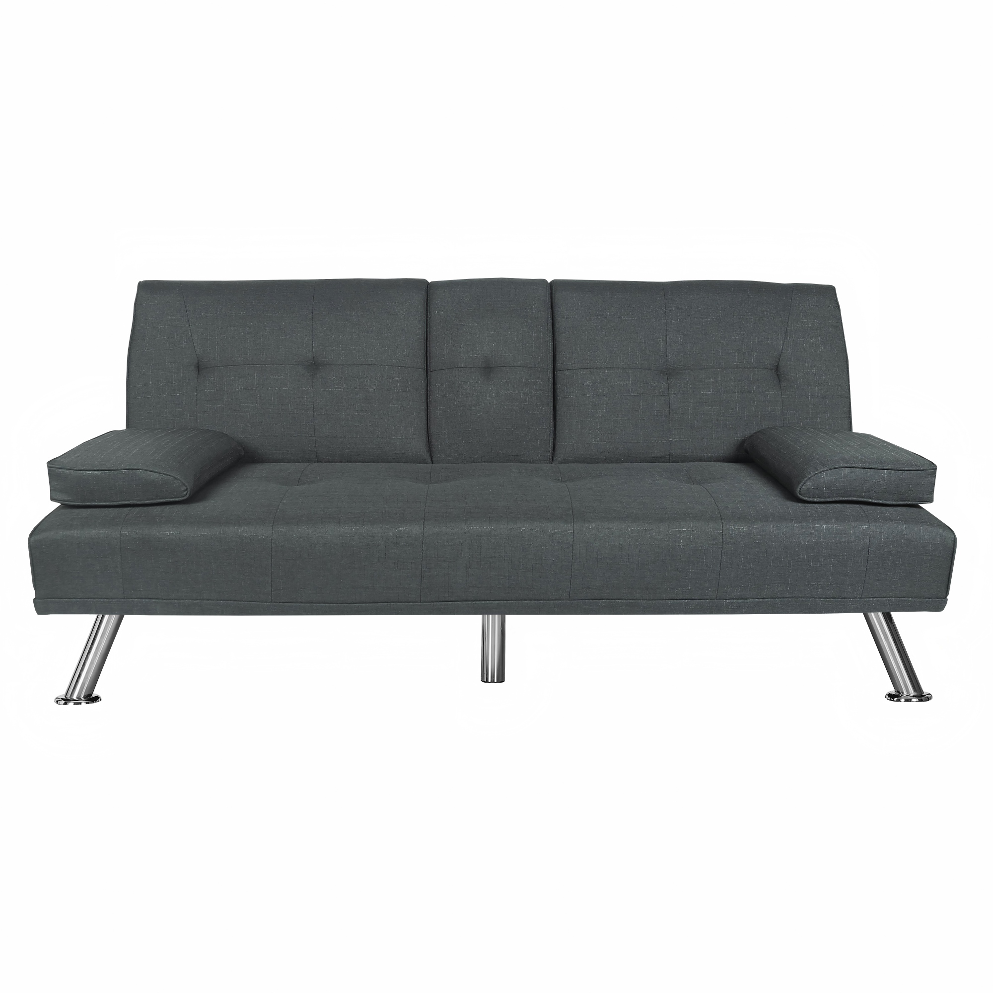 Gewnee 66.3” Futon Sleeper Sofa Bed with 3-Angle Adjustable Backrest,Loveset with 2 Cup Holders for Home,Office,Guest Room(Dark Grey）