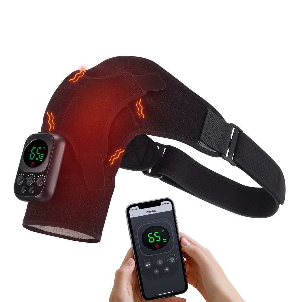 Shoulder Heating Pad Electric, Heated Shoulder Wrap with Massage, Cordless Vibration Shoulder Massager Heated Shoulder Brace for Women Men, Detachable Control, Mobile App Remote