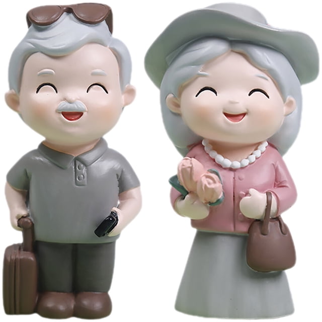 2 figuras de resina para pareja mayor, abuela y abuelo, decoración de mesa