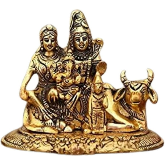 Handcrafted Lord Shiva & Parvati Ganesh Sitting On Nandi Idol Shiv Parivar Statue Sculpture for Home Office Temple