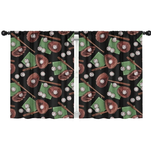 Blackout Kids Curtains,Baseball Gear Pattern Childrens Insulated Curtains Set Of 2,Bedroom Essentials,Toddler Room Decor 42"x54"