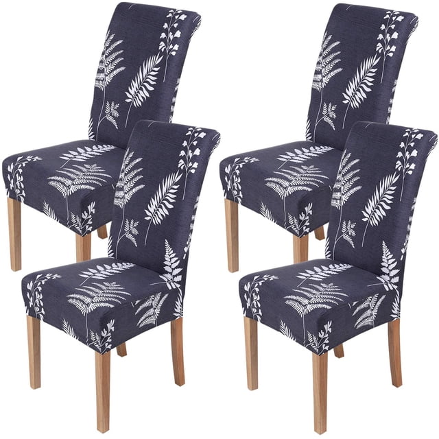 Stretch Printed Dining Chair Covers, Spandex Removable Washable Dining Chair Protector Slipcovers for Home, Kitchen, Party, Restaurant - Set of 4, Black