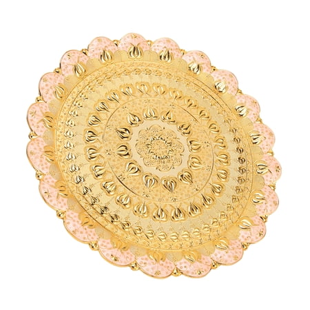 DEMMEX Turkish Engraved Tea Tray - Gold Metal Serving Tray 14.5x10 Inches
