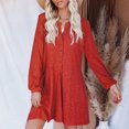 thumbnail image 4 of Vestido Puff Manga larga Cuello en V Botón Color puro Bolsillo Dobladillo suelto Vestido casual para mujer, 4 of 6