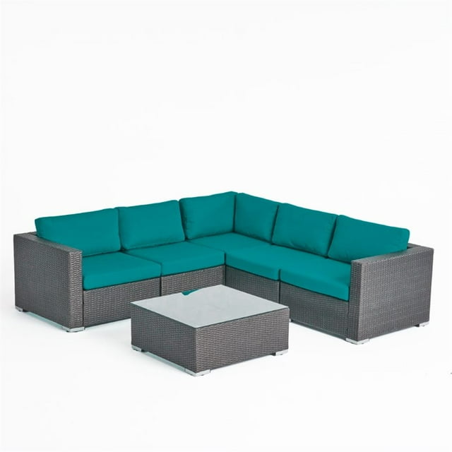 Noble House Santa Rosa 6 Piece Outdoor Wicker Sectional Sofa Set in Teal