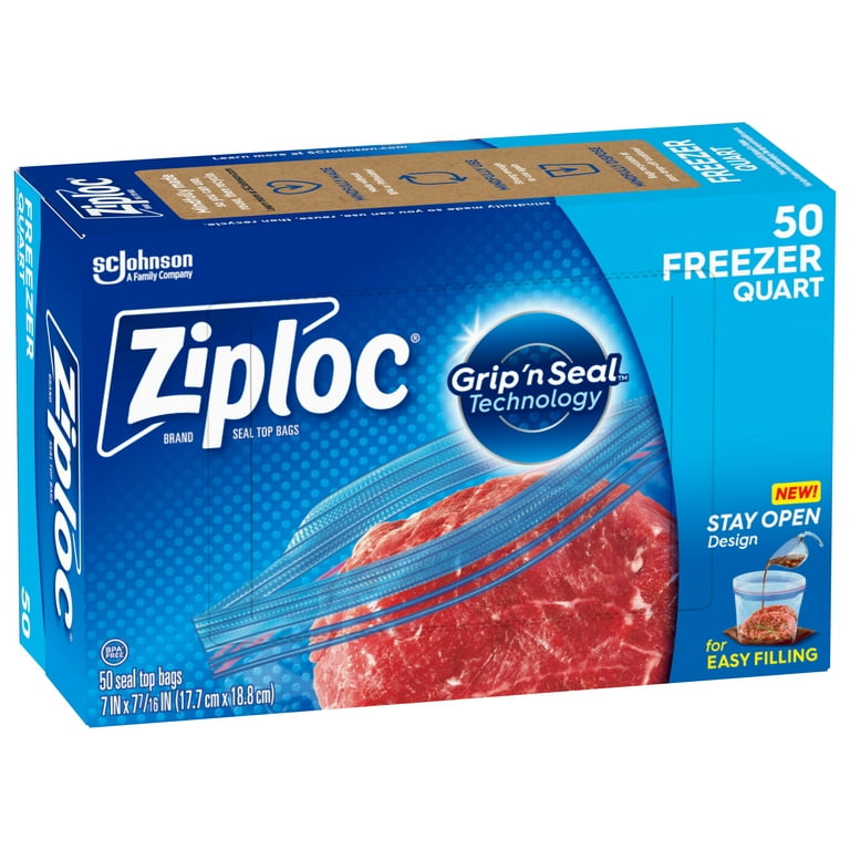 Ziploc Quart Food Storage Bags, Grip 'n Seal Technology for Easier Grip,  Open, and Close, 100 Count
