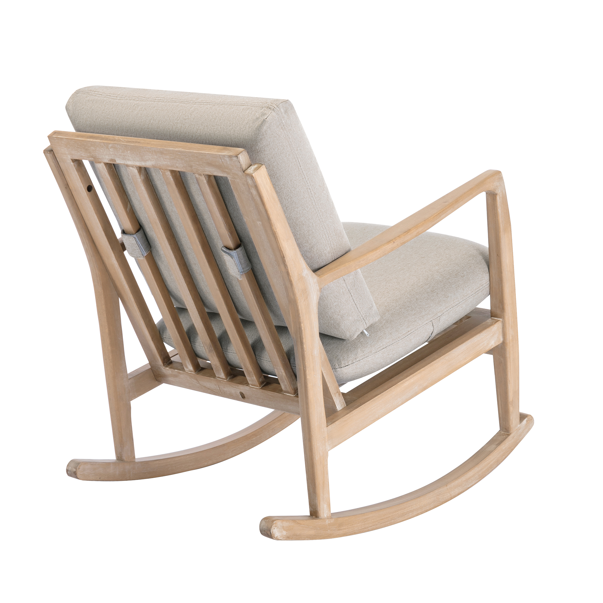 Solid Wood Rocking Chair, Linen Fabric Upholstered Comfy Accent Chair for Porch, Garden Patio, Balcony, Living Room and Bedroom, Beige - image 4 of 9