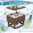 thumbnail image 3 of FUNDAZE Outdoor Cooler Table, Outdoor Side Table with 3 Gallon Ice Bucket,Detchable Top Lid, Patio Bar Table for Poolside, Party, Camping, Picnic, Brown, 3 of 12