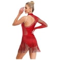 thumbnail image 2 of Oyolan Women's Ballroom Dance Outfit One Shoulder Fringed Tango Salsa Latin Dance Dress Red XXL, 2 of 7