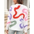 thumbnail image 3 of KelaJuan Women's Autumn Loose Knit Tops Contrast Color Graphic Print Long Sleeve Round Neck Spring Sweaters Knitwear, 3 of 6