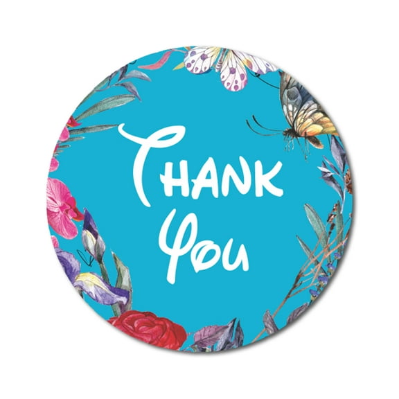 Darling Souvenir Round 45 Pcs Elegant Floral & Border Light Blue Thank You Stickers-1.6 Inches