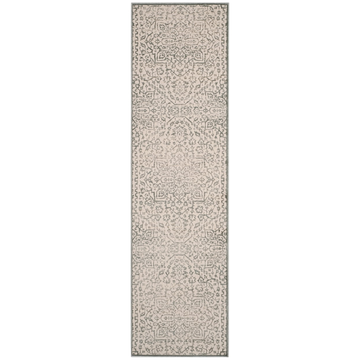 SAFAVIEH Noble Mackenzie Geometric Floral Runner Rug, Light Blue/Ivory, 2'2" x 8'