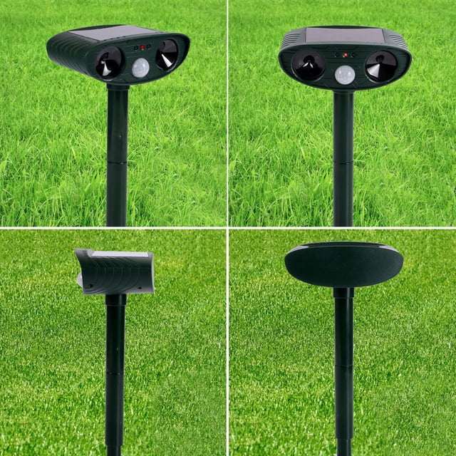 Repelente ultrasónico de animales para exteriores, resistente a la intemperie y alimentado con energía solar, con luz LED intermitente