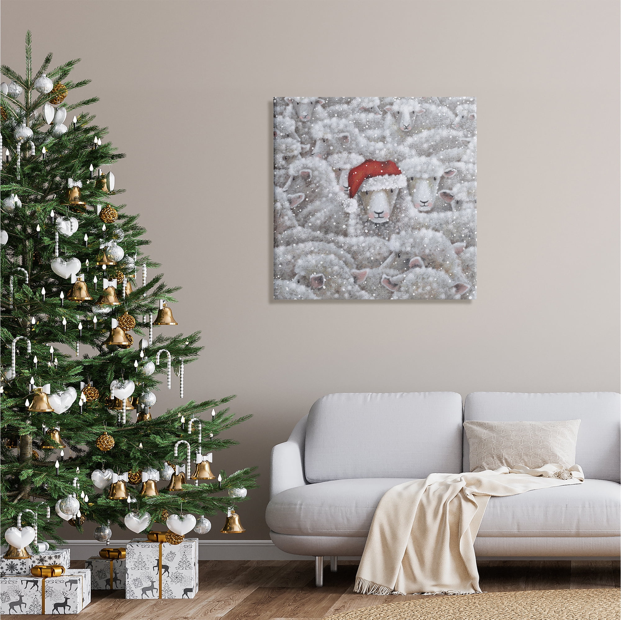 Stupell Industries Sheep with Santa Hat Holiday Painting Gallery Wrapped Canvas Art Print Wall Art, 30 x 30