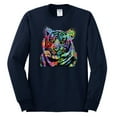 thumbnail image 2 of Cool Rainbow Neon Trippy Jungle Tiger Eyes Animal Lover Mens Long Sleeve Shirt, Navy, 2XL, 2 of 3