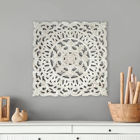 White Square Shape Handcrafted Wooden Wall Decor – 36"x36" Elegant Home Accent