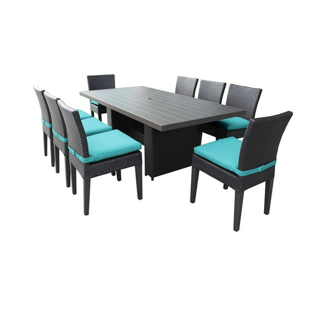 Barbados Rectangular Outdoor Patio Dining Table w/ 8 Armless Chairs