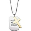 Personalized Planet Two-Tone Cross and Engraved Dog Tag Stainless Steel Pendant, 20"