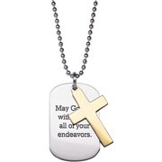 Personalized Planet Two-Tone Cross and Engraved Dog Tag Stainless Steel Pendant, 20"