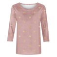 thumbnail image 5 of Bowake Hauts d'Été pour Femmes 2024 Col Rond Manches 3/4 T-Shirts Pailletés Scintillants pour Femmes T-Shirts Décontractés Chics Roses 5, 5 of 5