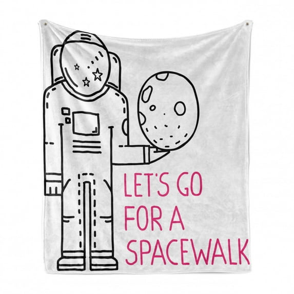 Outer Space Soft Flannel Fleece Blanket, Space Walk Words with a Man Romance Love in Stars Minimalist Design Image, Cozy Plush for Indoor and Outdoor Use, 50" x 60", Black and Pink, by Ambesonne