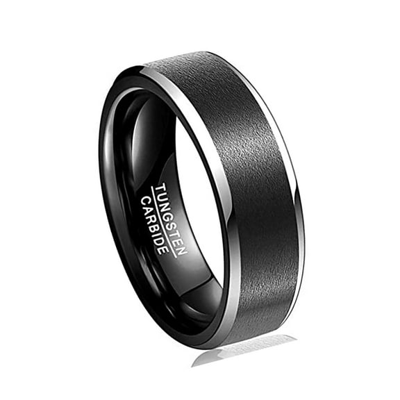 Vakki 8mm Mens Black Matte Finish Tungsten Carbide Rings Wedding Band Polished Beveled Edge Comfort Fit Size 6-14