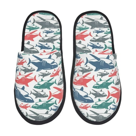 Balery Colorful Shark Slient Indoor Furry Fleece Comfort House Shoes Soft Non-Slip Home Shoes Cotton slippers House Slippers-- Large