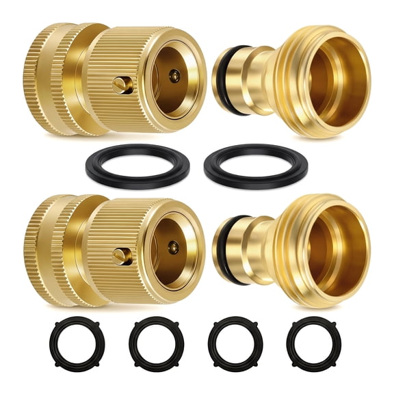 WZB solid brass quick connect hose fittings, 3/4 inch Ght garden hose connectors, leak proof, 2Pcs set