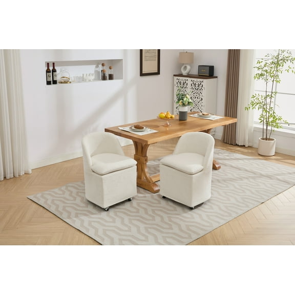 Swivel Dining Chair Set of 2, Chenille Fabric Comfy Round Accent Sofa Couch, Barrel Chair On 360° Swivel Universal Wheels For Bedroom Living Room Home