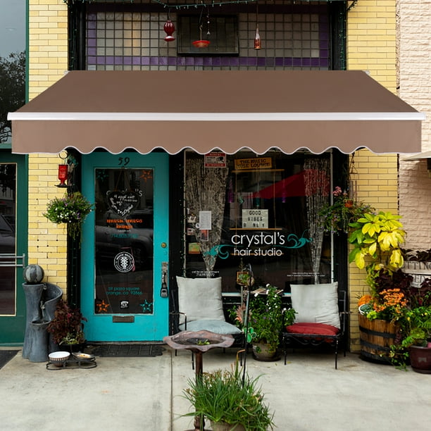 Patio Awnings Canopy Retractable Door Window Awning Manual Outdoor Sun Shade Sail Waterproof Sunshade Shelter For Courtyard Balcony Restaurant Cafe 13x8 Ft Brown Com Patio Awnings Canopy Retractable, Sun Shade For Patio Door