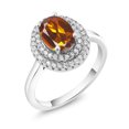 thumbnail image 2 of Gem Stone King 925 Sterling Silver Oval Orange Red Madeira Citrine Halo Engagement Ring for Women (2.30 Cttw, Gemstone November Birthstone, Oval 8X6MM, Size 5), 2 of 4