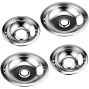 Beaquicy Chrome Range Drip Pans W10196405 and W10196406 Replacement Set Includes 2 Piece 8" Stove Drip Pan and 2 Piece 6" Drip Pans