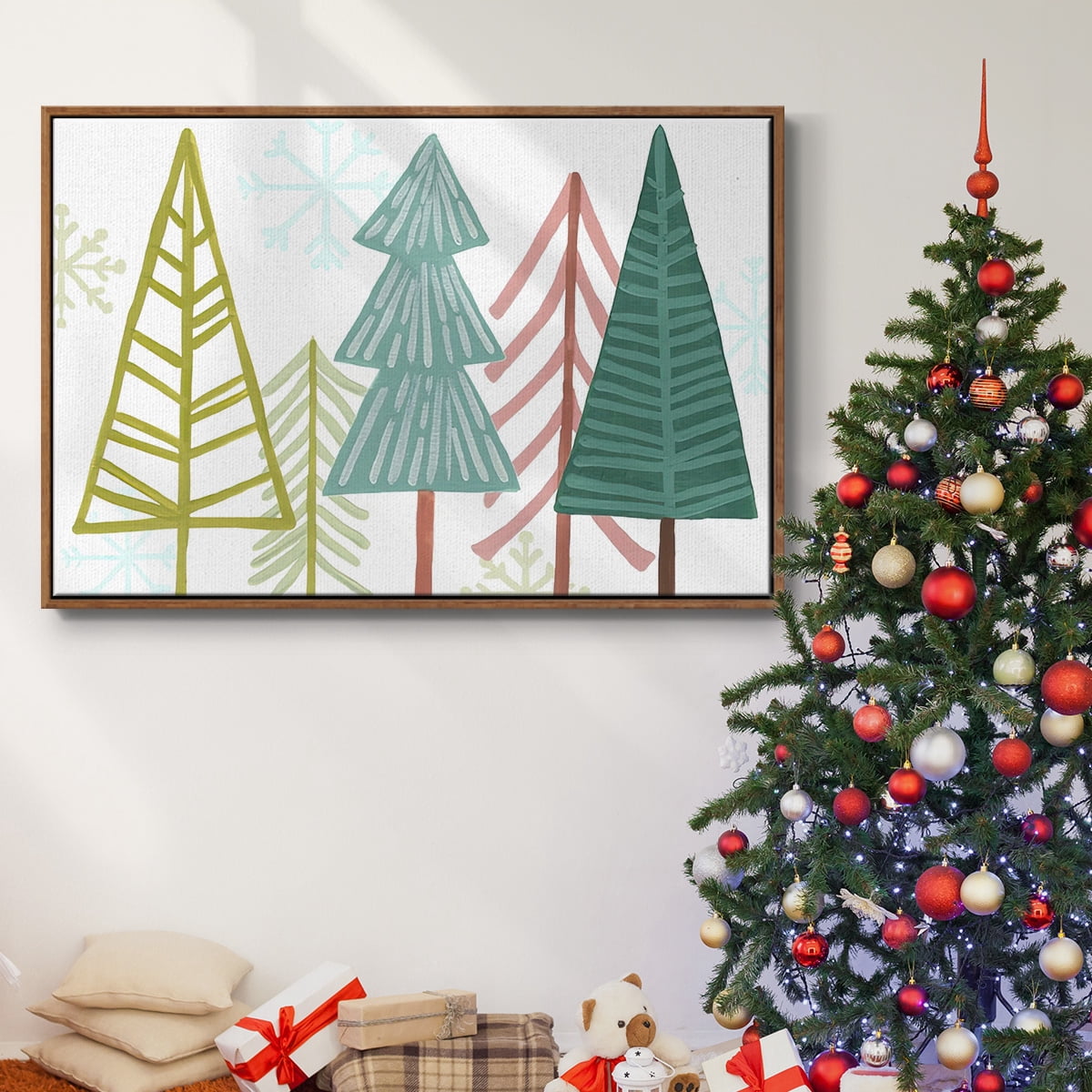 Modern Holiday Collection A - Framed Gallery Wrapped Holiday Canvas - 25 x 37 - Rosewood Frame