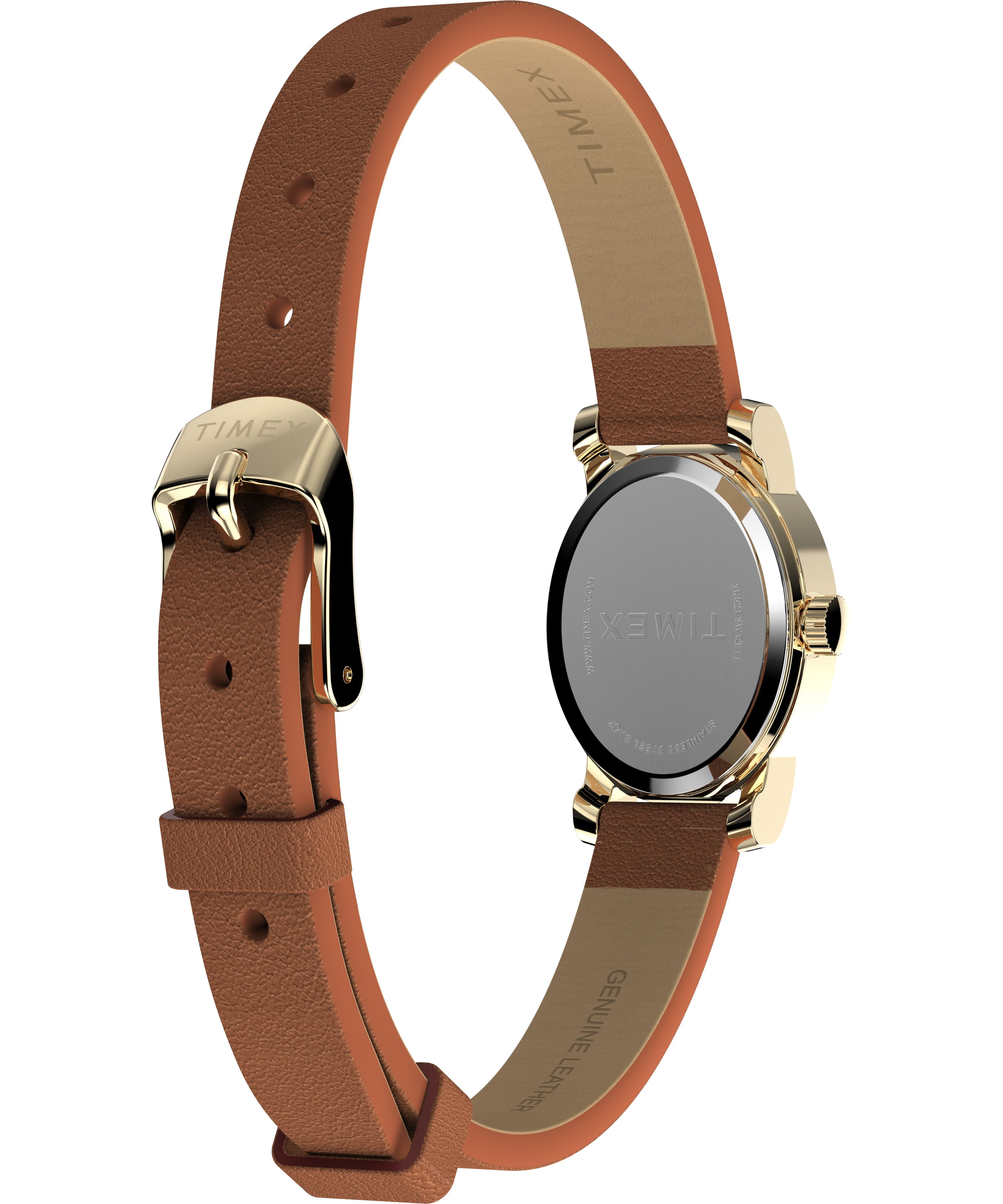 Timex Women's Cavatina 18mm Watch - Brown Strap Mother of Pearl Dial Gold-Tone Case