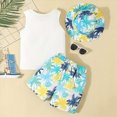 thumbnail image 5 of Toddler Baby Boy Summer Outfits Clothing Set Summer Time Palm Tree Print Sleeveless Top Shorts Hat 3 Piece Beach Outfit Size 4-5 Years, 5 of 7