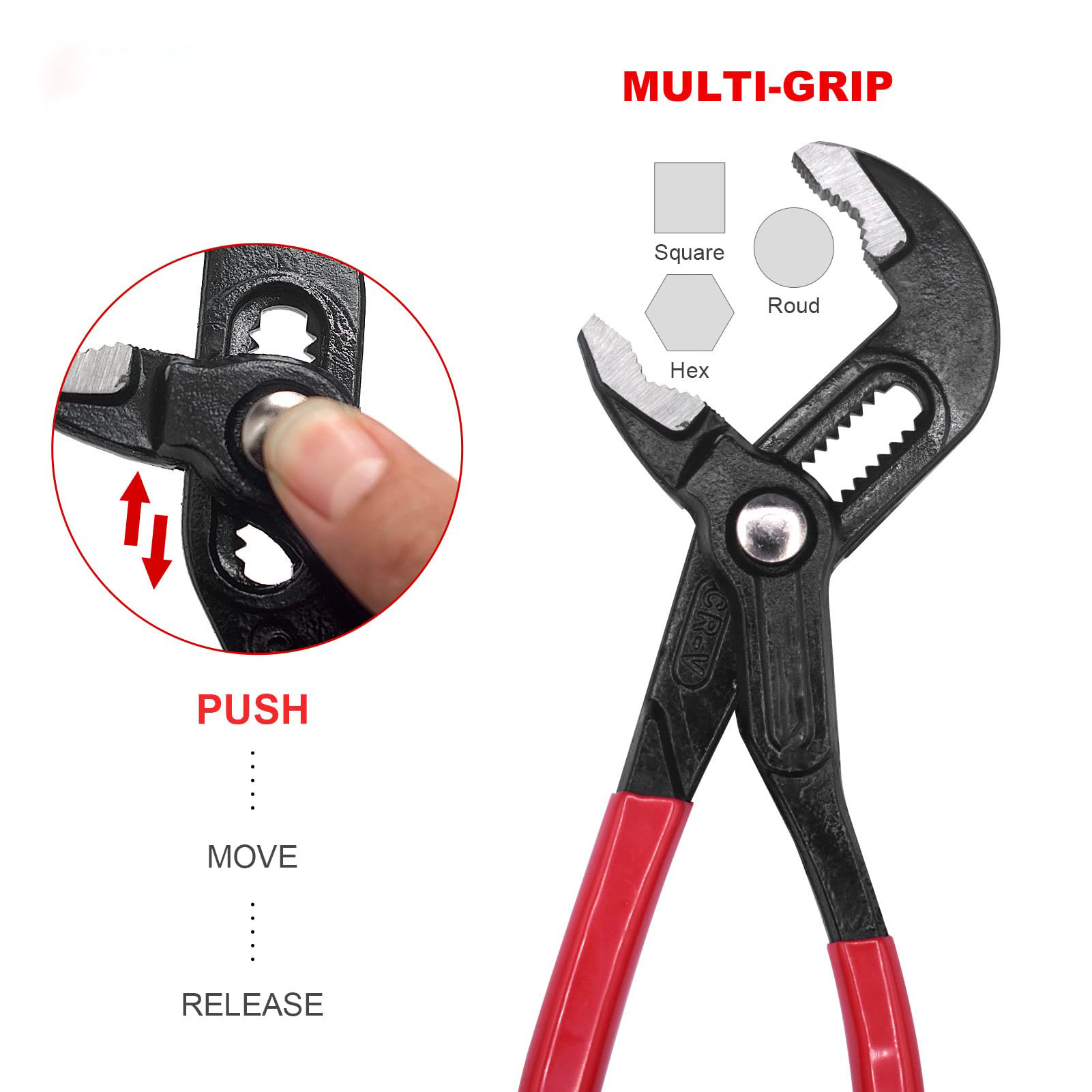 Heavy Duty Water Pump Pliers, Large Plumbing Tool, Groove Slip Joint Set, Push Button Quick Adjustable Pliers
