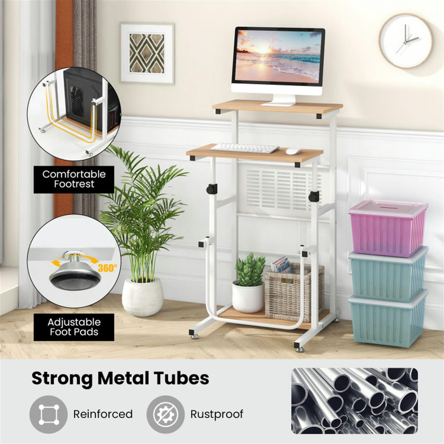 Demi Bonn Standing Desk for Small Space Sit Stand Desk with Height Adjustable Desktop, Laptop Workstation, White