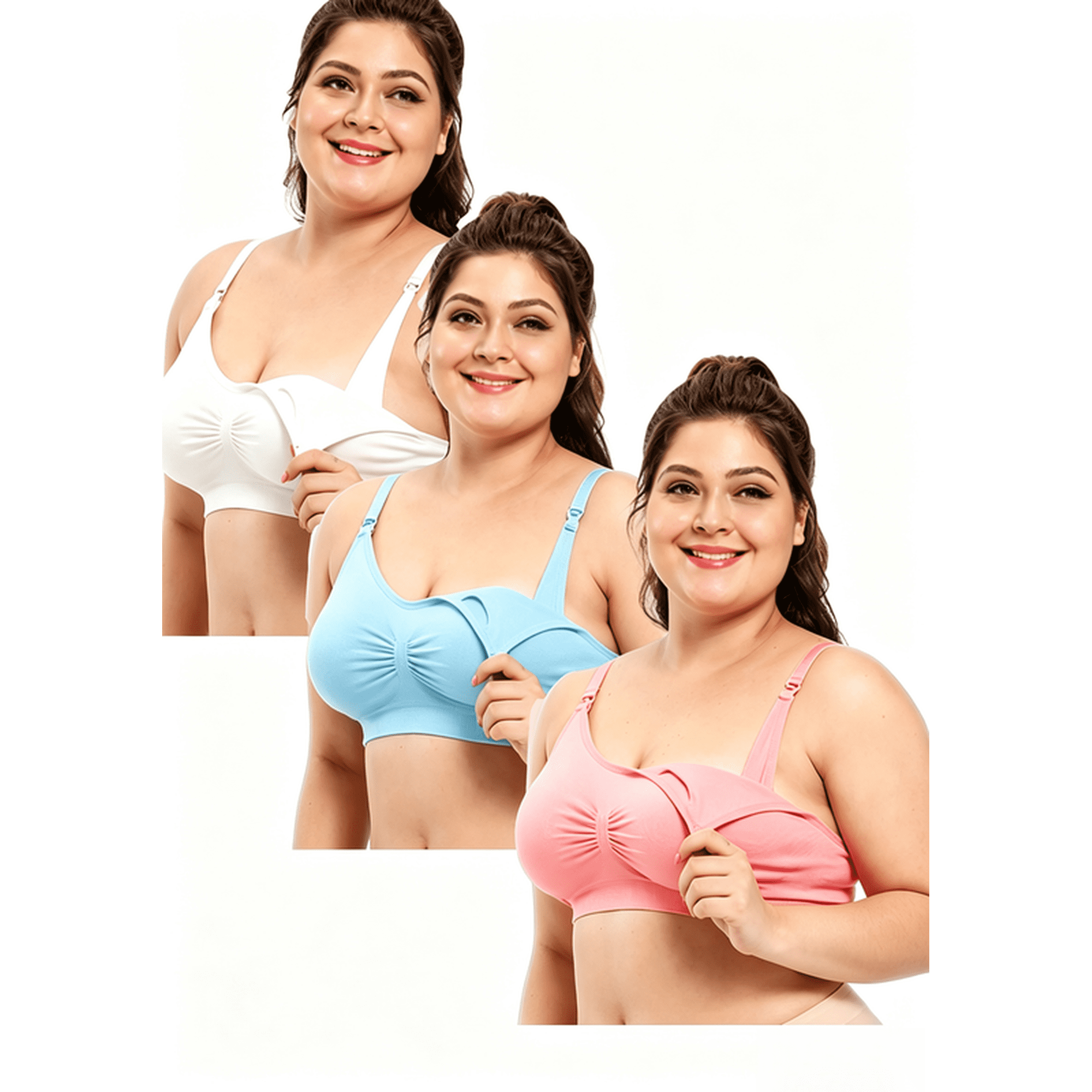 Benoxine 3 Pack Plus Size Maternity Nursing Bras, Front Closure Wirefree Breastfeeding Bras