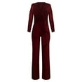 thumbnail image 3 of Plus Size Jumpsuit For Women V Neck Solid Color Long Sleeve Jumpsuit With Wide Legs For Autumn And Winter Pants Rompers for Women Harem Jumpsuit for Women plus Size Pant Romper Petite Jumpsuit Ruffle, 3 of 4