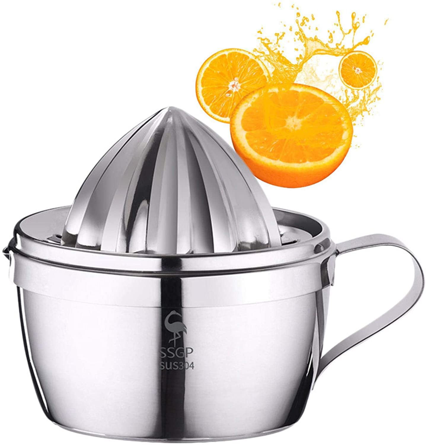 Stainless Steel Juicer Manual Juice Orange Lime Lemon Fruit Squeezer Maker Strainer with Bowl Handle Pour Spout for Home Bar Kitchen 